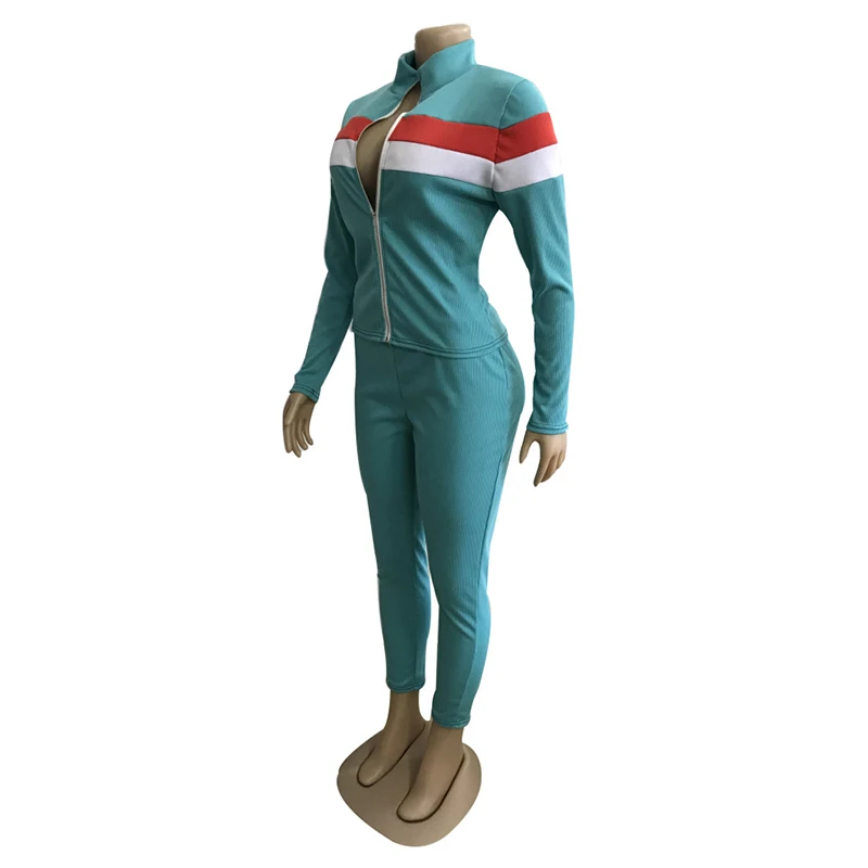 

Casual 2 Piece Matching Sets Women Spring 2021 Clothes Stand Collar Full Sleeve Coat and Skinny Pant Sweatsuit Tracksuit Outfit