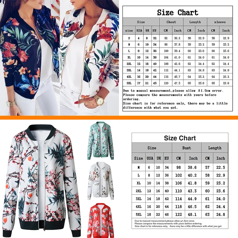 

Fashion Flower Leaves Printing Women Jacket Long Sleeve Lady Baseball Sports Outwear Overcoat Jacket Zipper Coat chaqueta mujer