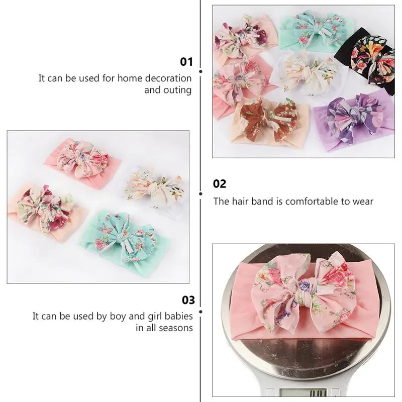 

7pcs Lovely Bowknot Headwear Flower Printing Bohemian Style Headbands for Baby