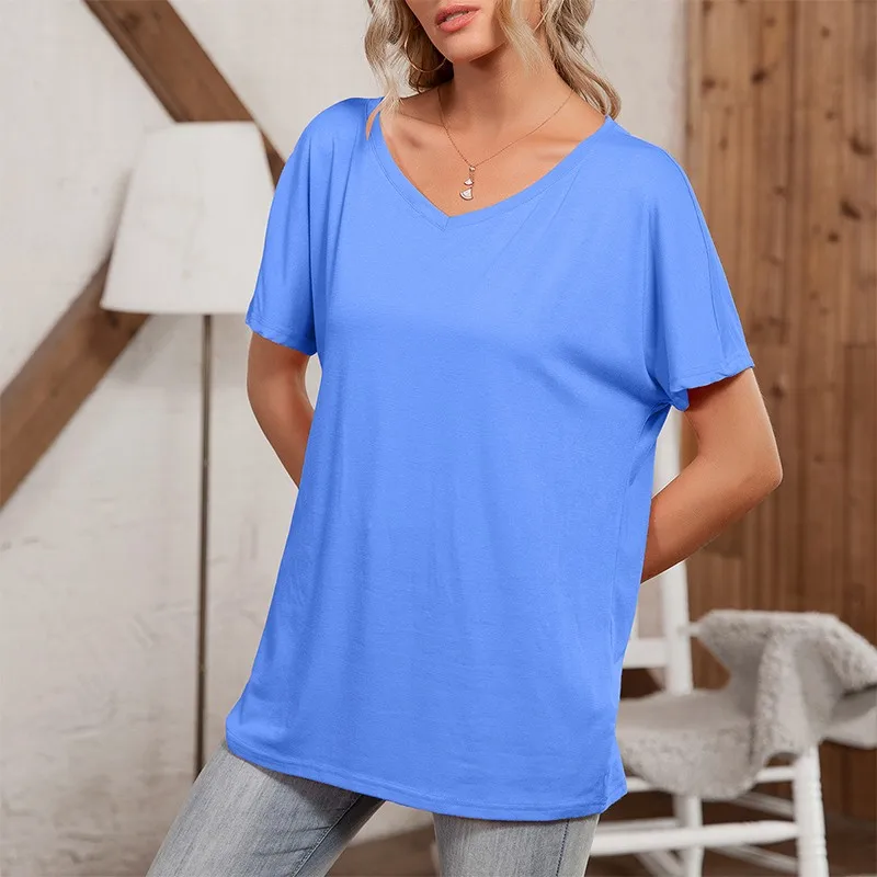 

Summer Solid T Shirts For Women Fashion V Neck Short Sleeve Streetwear Casual Plus Size Tee Shirt Female Oversized T Shirt Tops