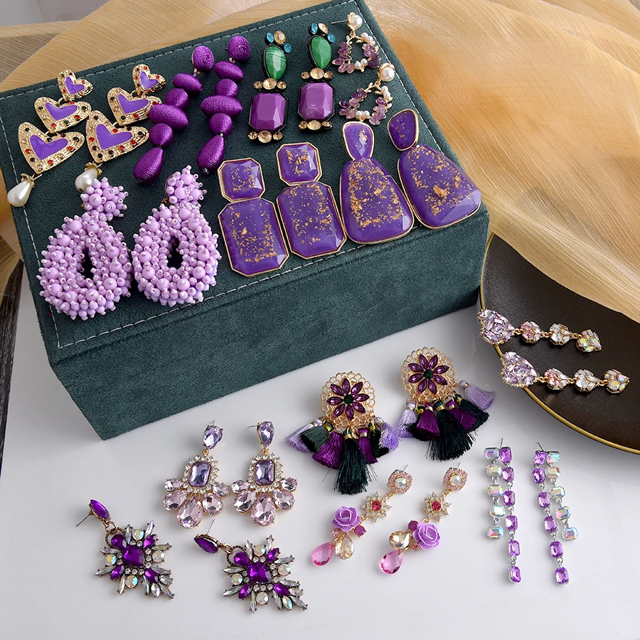 Ztech коллекция фиолетовые серьги-подвески для женщин студентов лепесток