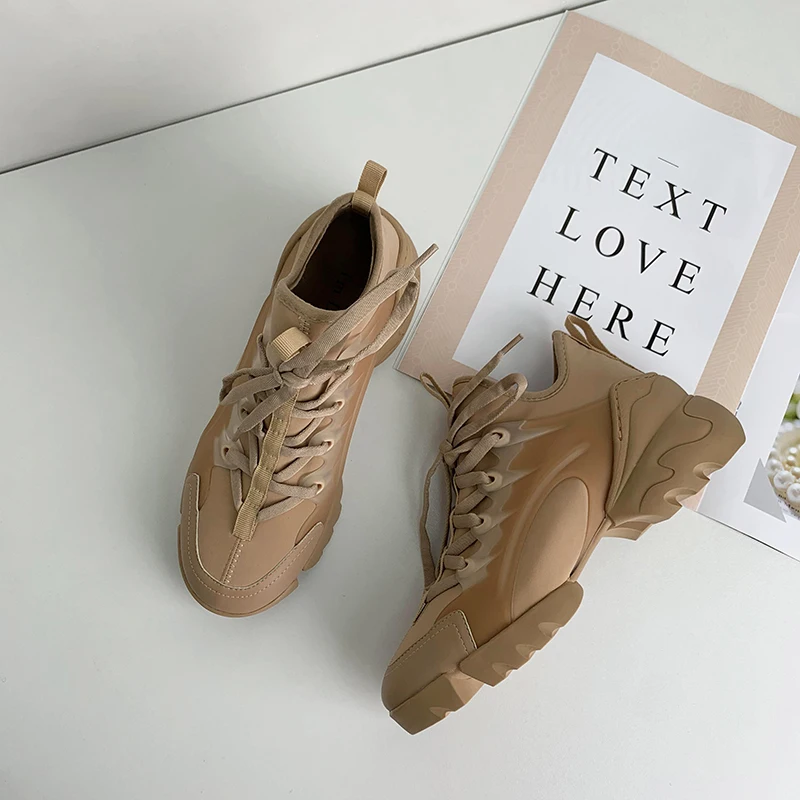 

Nude Low Top Tenis Feminino Lace Up Women Casual Shoes Round Toe Womens Sneakers Shoes Fashion Brand Chunky Sneakers Women