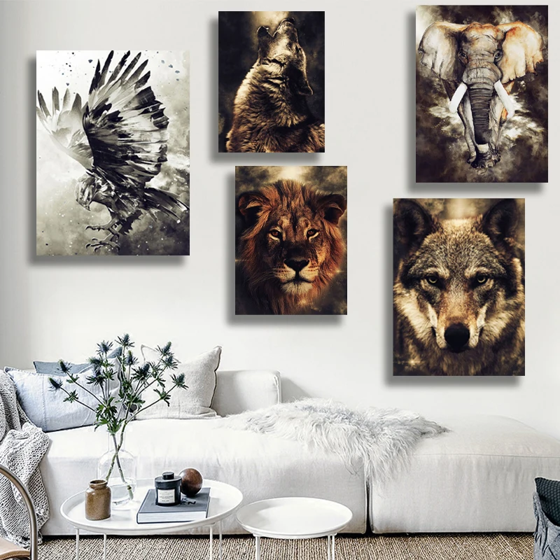 

Watercolor Wolf Lion Eagle Elephant Wall Art Canvas Painting Nordic Posters And Prints Wall Pictures For Living Room Home Decor