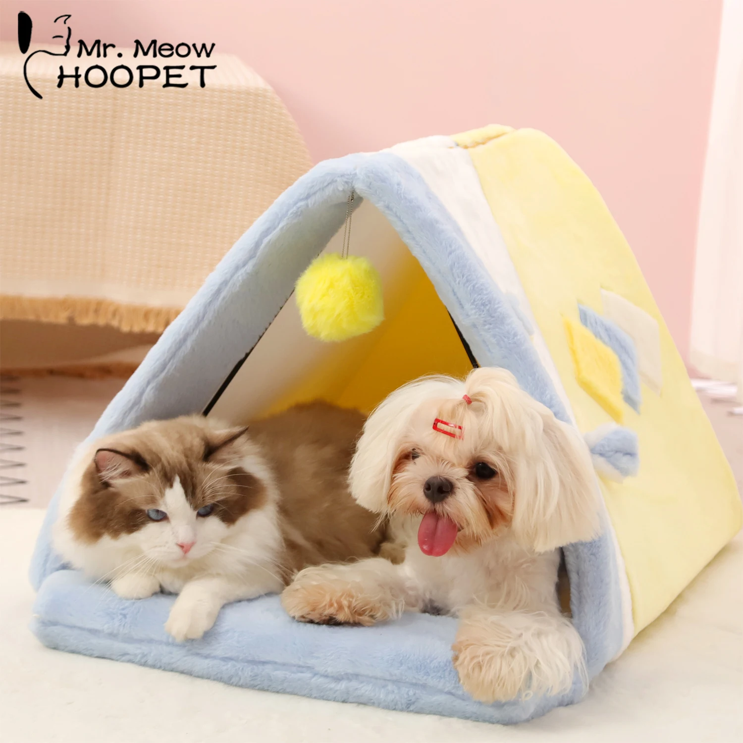 

Hoopet Triangle Warmth Cat's House Portable Folding Bed For Cats Winter Super Soft Home For Dogs Cute Tent Cat Bed Dog Suppliers