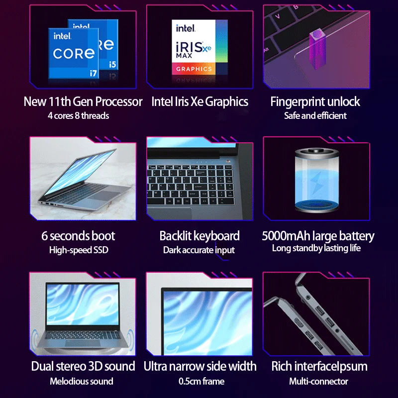 Игровой ноутбук 11-го поколения 15 6 дюйма Intel Core i7 1165G7 i5 1135G7 NVIDIA MX450 2 Гб ОЗУ 32 ПЗУ