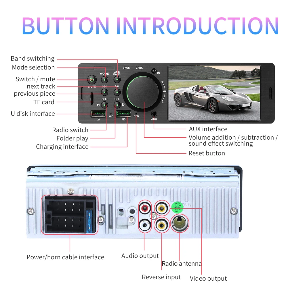 Автомагнитола 1Din с сенсорным экраном 4 1 дюйма TFT MP5 плеер FM радио BT4.0 USB AUX RCA пультом