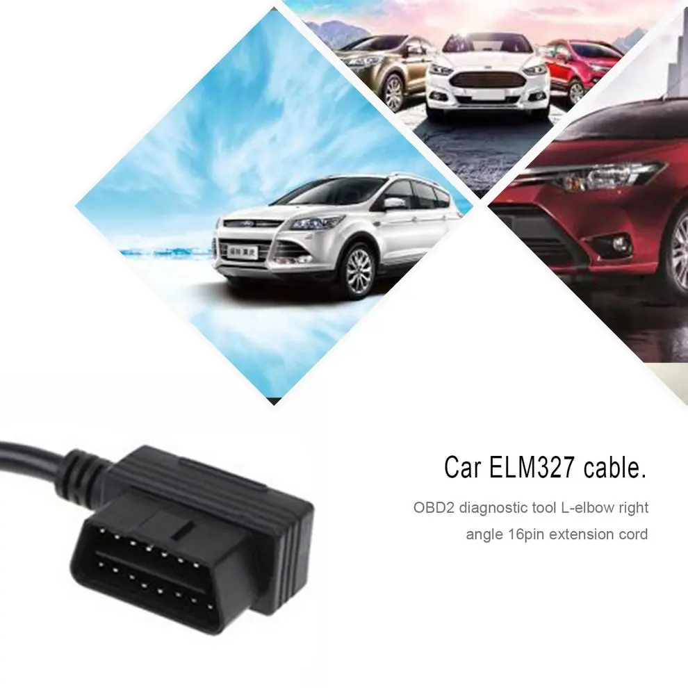 30 см OBD2 Удлинительный кабель OBD II 16 Pin мужской и женский автомобильный диагностический инструмент L тип локоть под прямым углом ELM327 Соединительный кабель