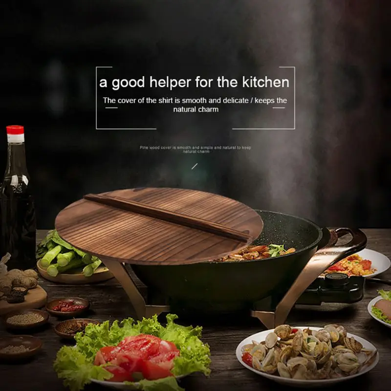 Cookware Natural Wooden Pot Lid Pan Cover Anti-Hot Anti-Spillover Chef With Large Handle Home Kitchen Supplies | Дом и сад