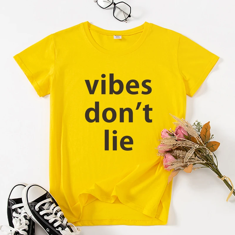 

Забавные футболки vibes don't lie, рубашка с коротким рукавом и буквенным принтом, женская летняя одежда, camiseta de mujer, женская футболка