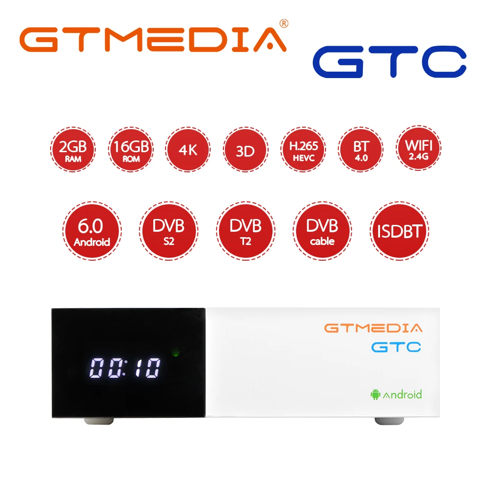 ТВ приставка GTMEDIA GTC Android 6 0 DVB S2/T2/Cable/ISDBT Amlogic S905D 2 Гб ОЗУ 16 ПЗУ HD 1080P телевизионная