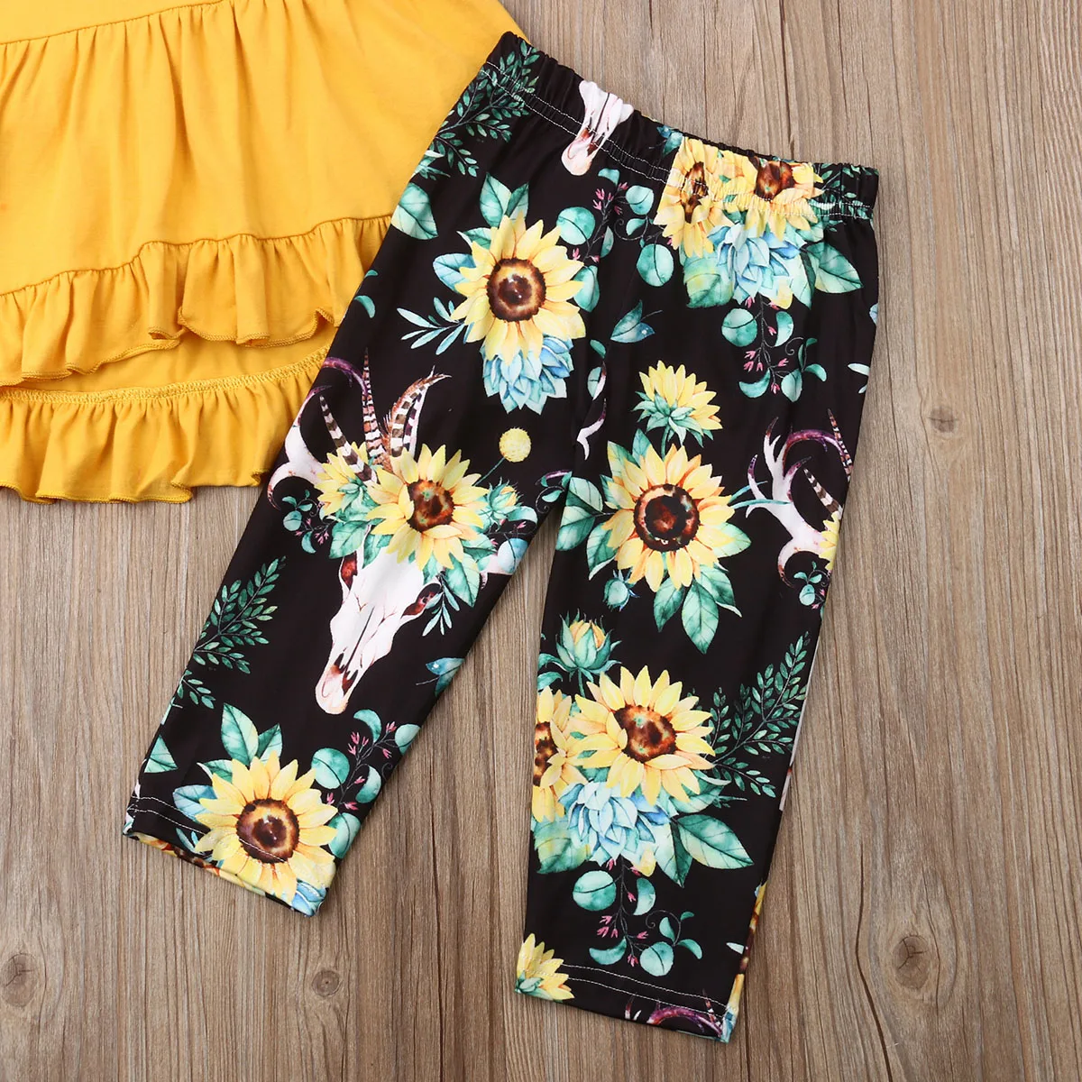 2-7T Kids Baby Girls Flare Sleeve Flower print Top Dress + Long Pants Leggings Outfits 2PCS Set Summer Clothes | Детская одежда и