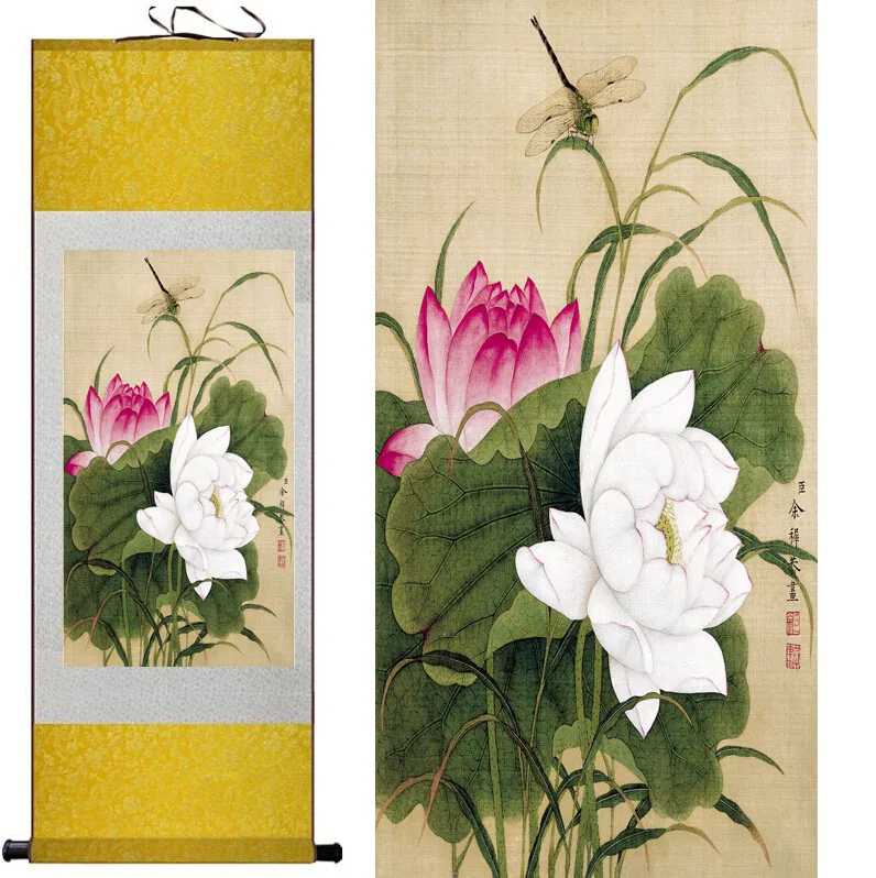 

lotus flower Painting Home Office Decoration Chinese scroll paintingPrinted painting