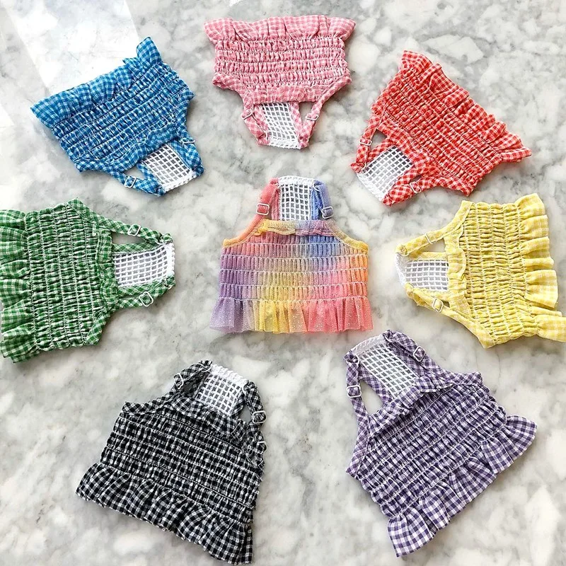 

Летняя одежда для собак, клетчатая Одежда для собак, маленький бульдог, пудель, чистый хлопок, футболка для собак чихуахуа, Милая Тонкая жиле...