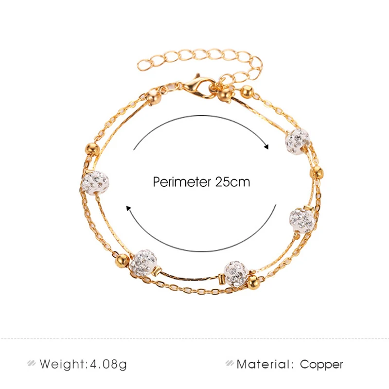 Женский браслет с кристаллами горный хрусталь Шамбала двухслойная цепочка