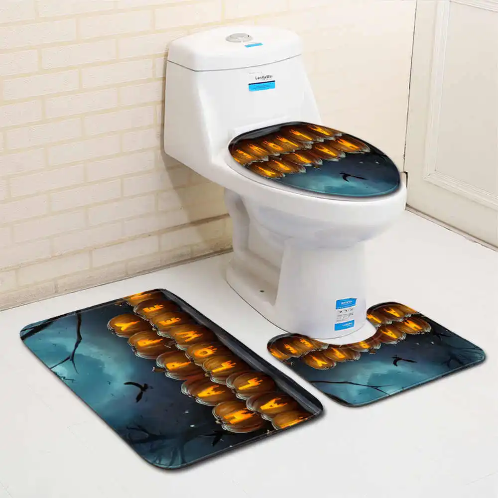 3 шт./компл. Набор ковриков для ванной на Хэллоуин с черепом фланелевый