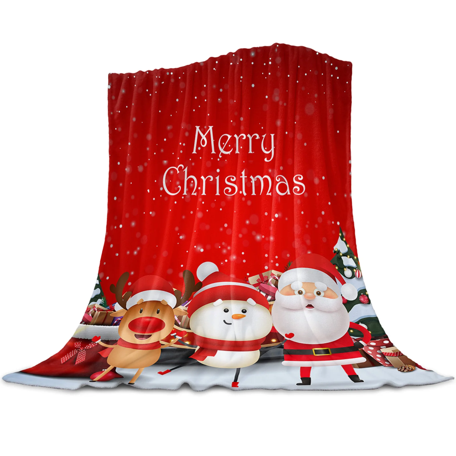 

Christmas Tree Santa Claus Snowman Elk Throw Blanket for Sofa Christmas Decoration Bedspread Portable Microfiber Flannel Blanket
