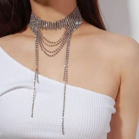fashion lady tassel rhinestone necklace statement jewelry sexy shining crystal necklace wedding party jewelry necklace gift