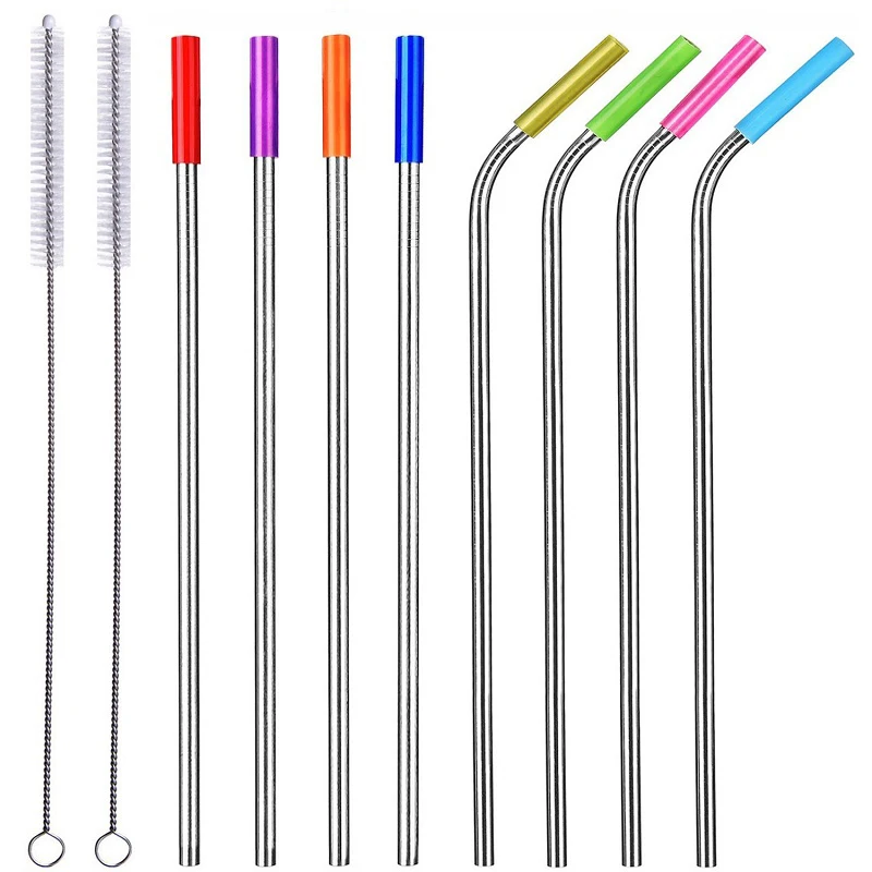 Urijk Reusablew Drinking Straw Colorful Straw Silicone Sleeve With Clear Brush Bar Supplies Stainless Steel Straw High Quality