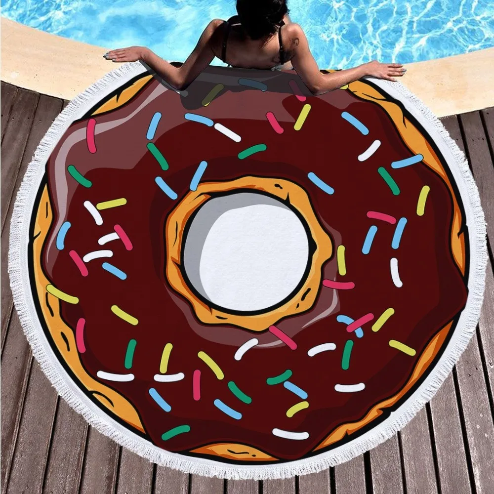 Новинка 150 см круглое пляжное полотенце ананас пончик пиццы круг одеяло коврики