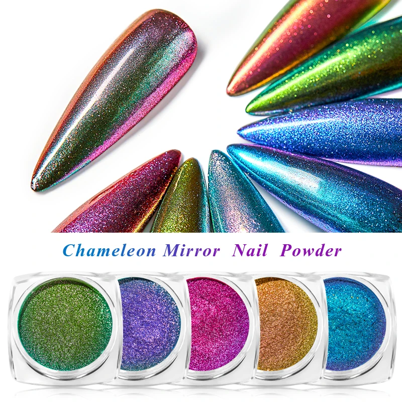 1 шт. хамелеоновая зеркальная блестящая пудра для ногтей цвета с эффектом