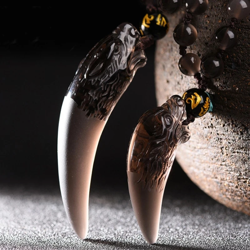 

Natural jade Ice Obsidian Pendant Necklace Wolf Tooth Amulets Talismans Couple Lucky With Chain For Women Men