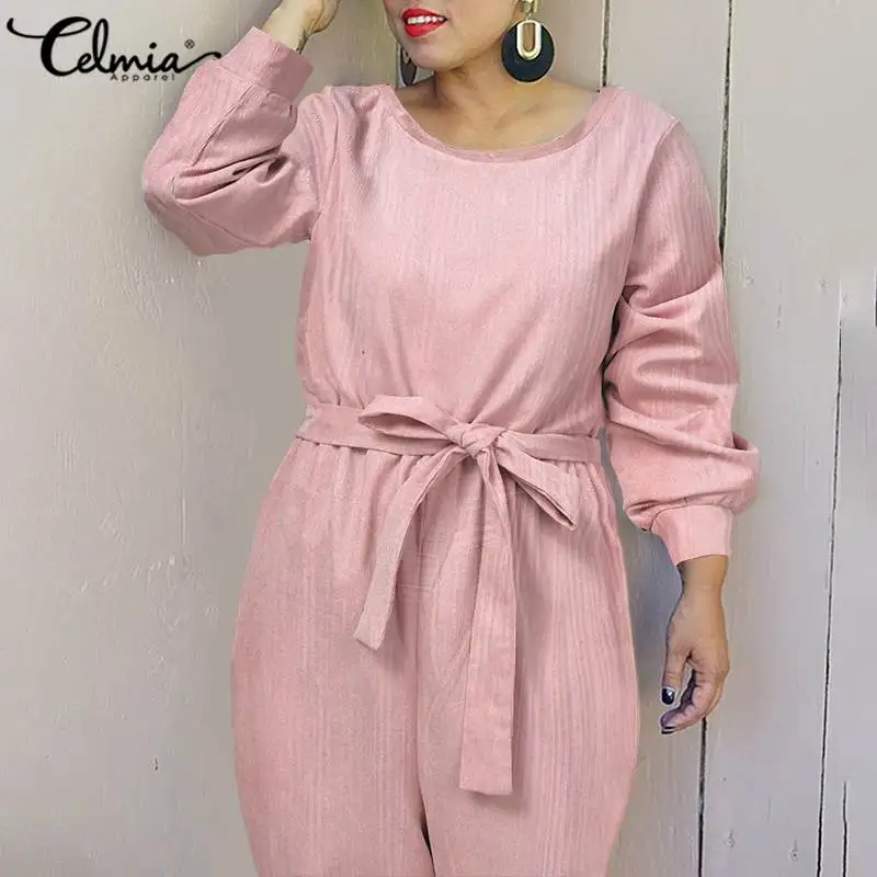 

Women Fashion Office Jumpsuits Celmia Corduroy Casual Long Sleeve Rompers Vintage Solid Playsuits 2021 Autumn Work Pant Overalls