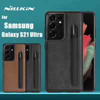 for samsung s21 ultra 5g leather case nillkin stylus s pen socket pen slot aoge case card slot back case for galaxy s21ultra