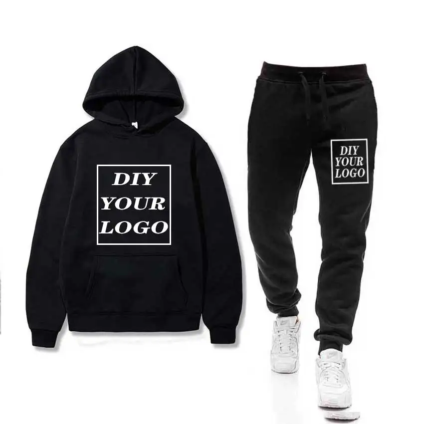 custom logo Print Мужские комплекты, спортивная одежда, Толстая Толстовка+ штаны, логотип «сделай сам», спортивные костюмы, повседневные толстовки, спортивный костюм, мужская спортивная одежда, спортивные штаны для фитнеса - Цвет: custom logo Print