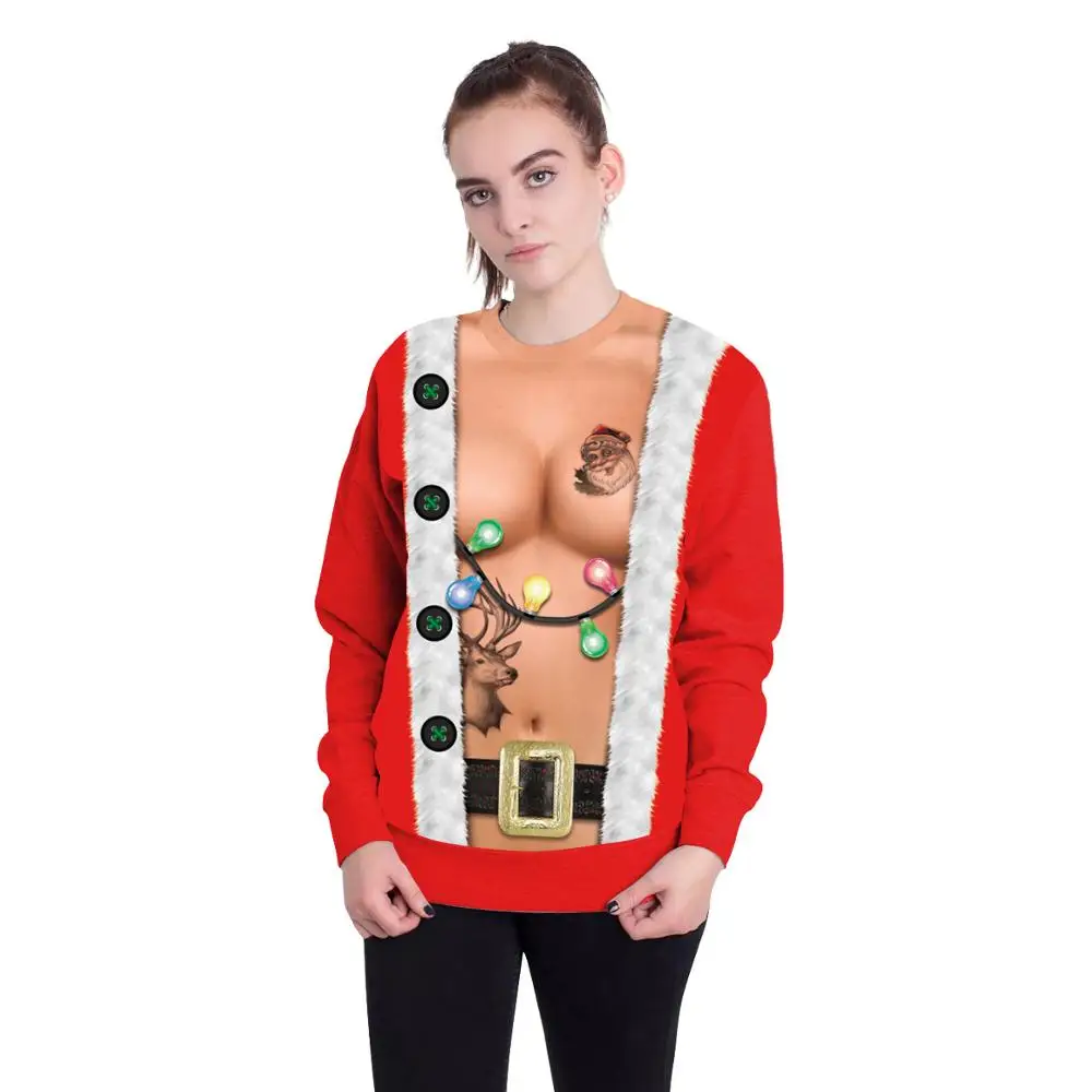 2019 Christmas Clothing Adult Sexy Bare Chest Rave Party Costume Fashion Loose Holiday Long-Sleeved Couple Festival Sweater 1178 |