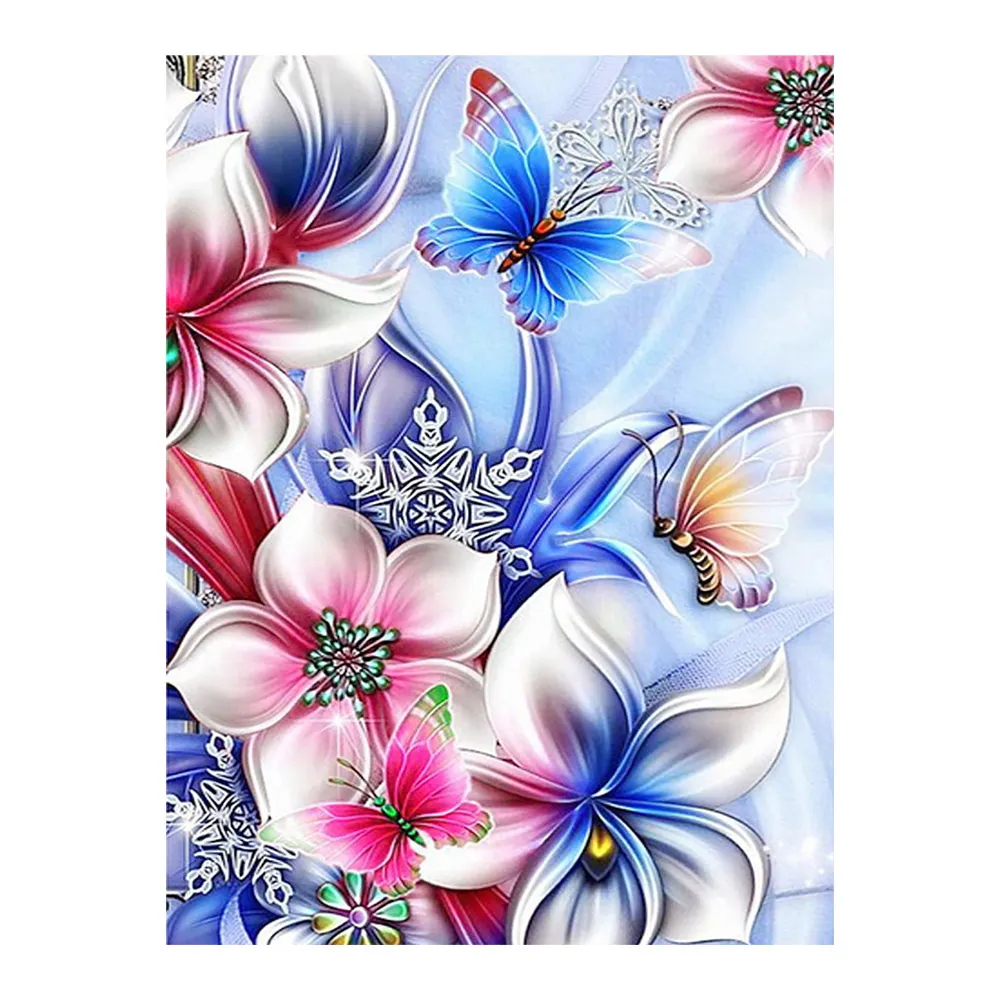 Красочная алмазная живопись с цветами и бабочками круглая полная вышивка