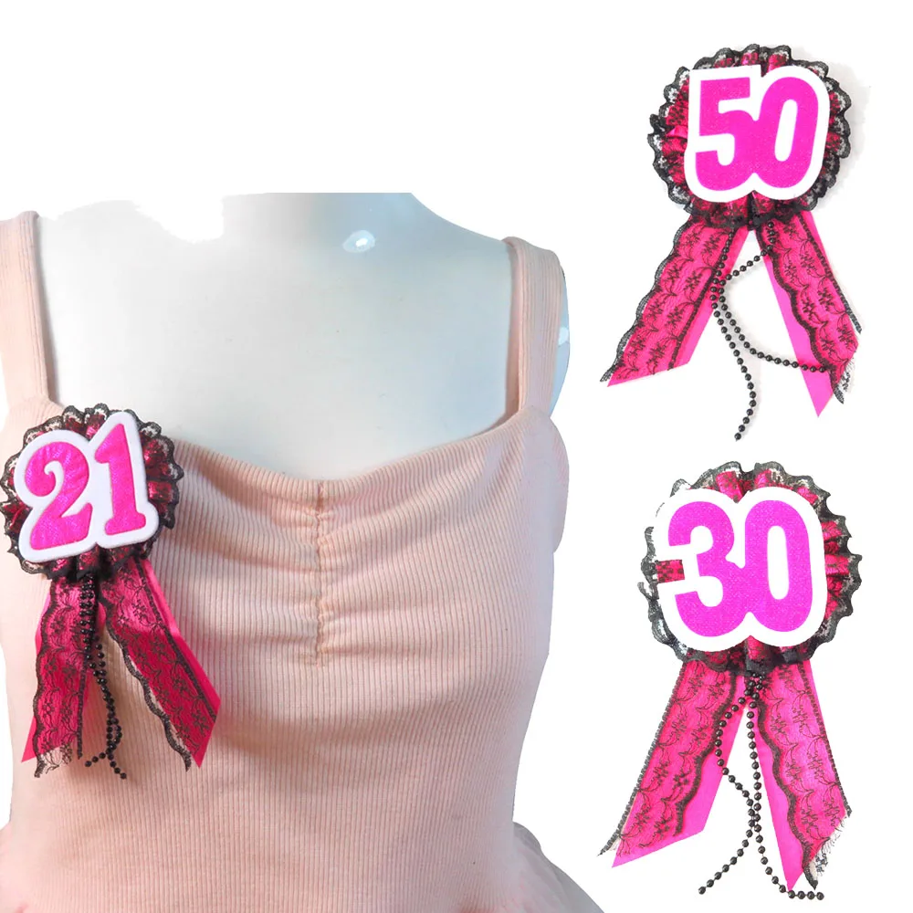 6 шт. розовая кружевная лента значок с номером пуговица на день рождения 21 30 40 50