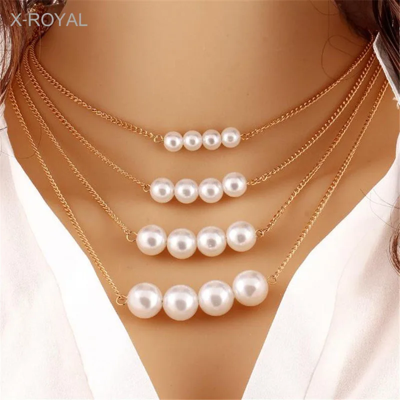 X ROYAL 4 слоя жемчужное очаровательное женское роскошное ожерелье воротник звено