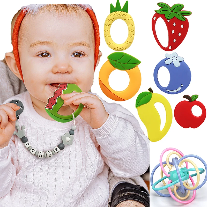 

Teething Silicone Baby Chewing Anti-drop Chain Pacifier Clip Infant Nipple Appease Soother Chain Clips Holder Fruit Teether Toys