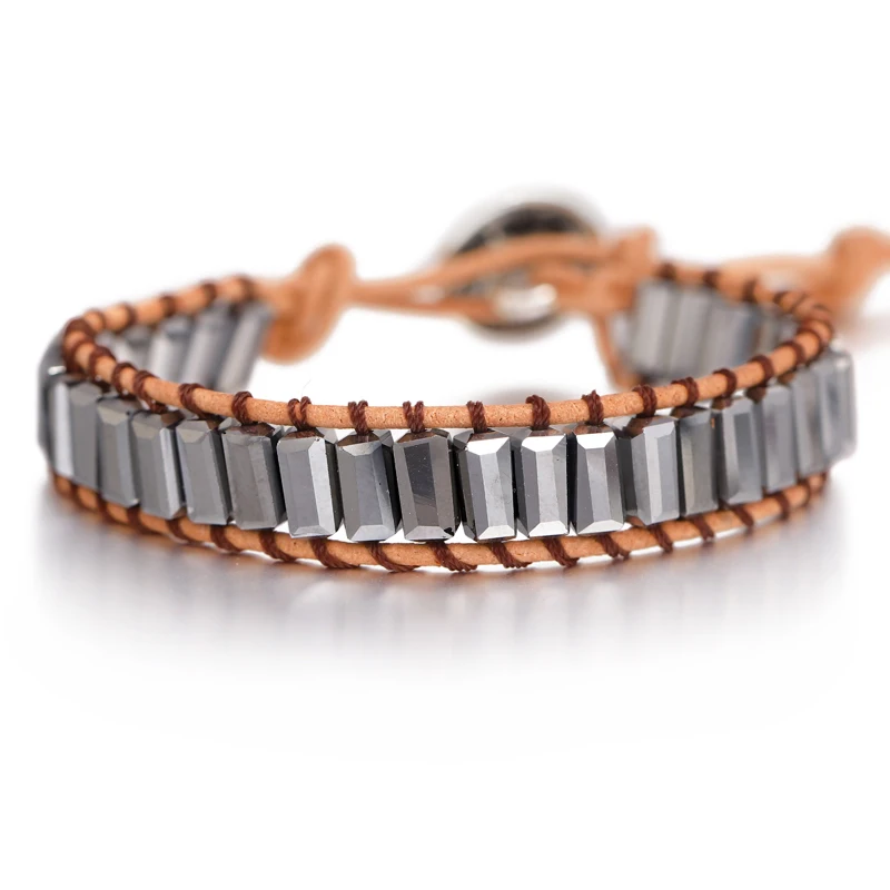 SL1658 Chakra Bracelet Jewelry Handmade Multi Color Natural Stone Tube Beads Leather Wrap Bracelet Couples Bracelets Creative Gifts - Окраска металла: SL1658