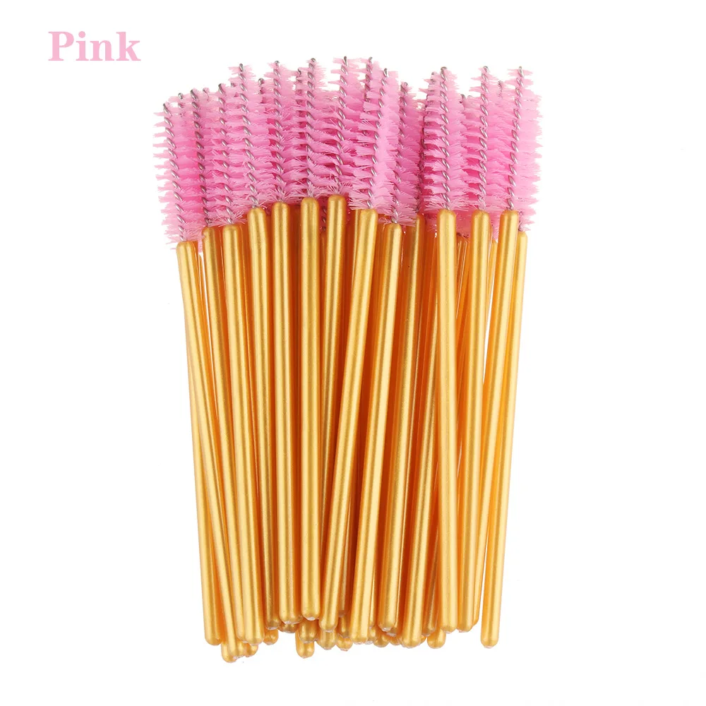 pink 2 50 шт. одноразовый Кристалл щеточки с тушью для ресниц палочки Аппликатор Прививка ресниц Керлинг гребень Красота Макияж инструмент для ресниц кисти - Handle Color: pink 2