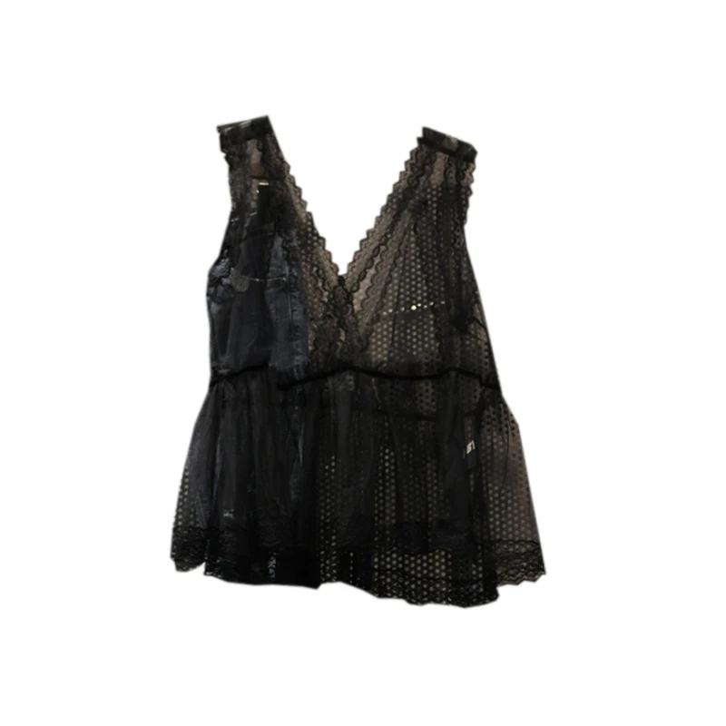 Сексуальная прозрачная сетчатая рубашка без рукавов с v-образным вырезом |