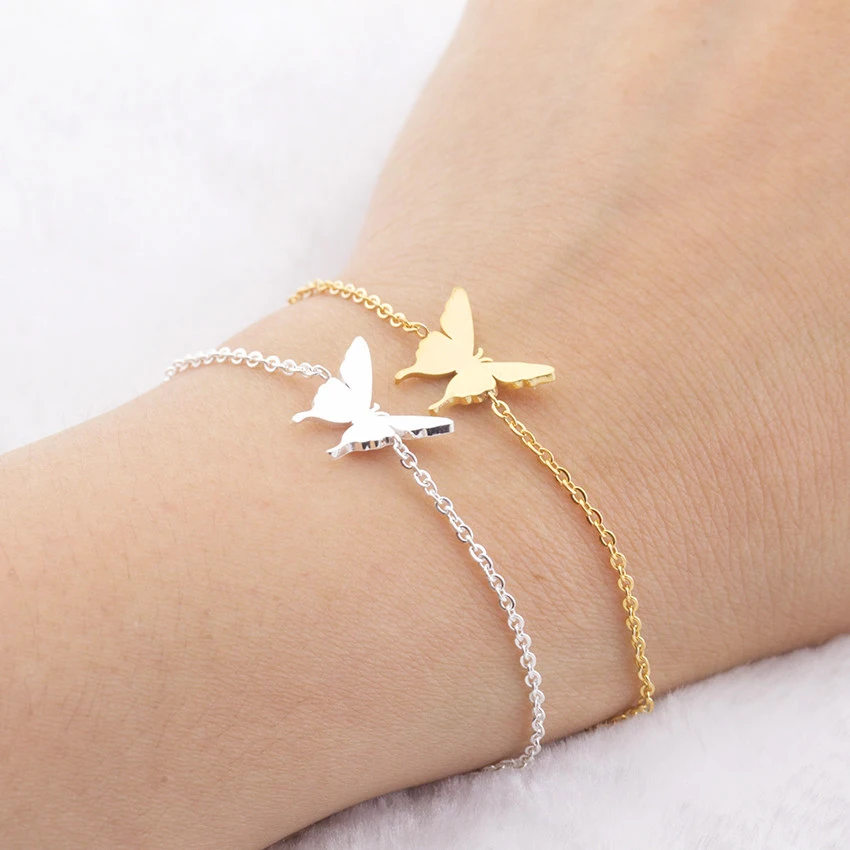 

Stainless Steel Butterfly Bracelets For Women Girls Gold Color Female Charm Wrist Bracelet Jewelry Pulseras Mujer