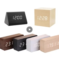 2022 usbaaa clocks led wooden alarm clock watch table voice control digital wood despertador electronic desktop table decor