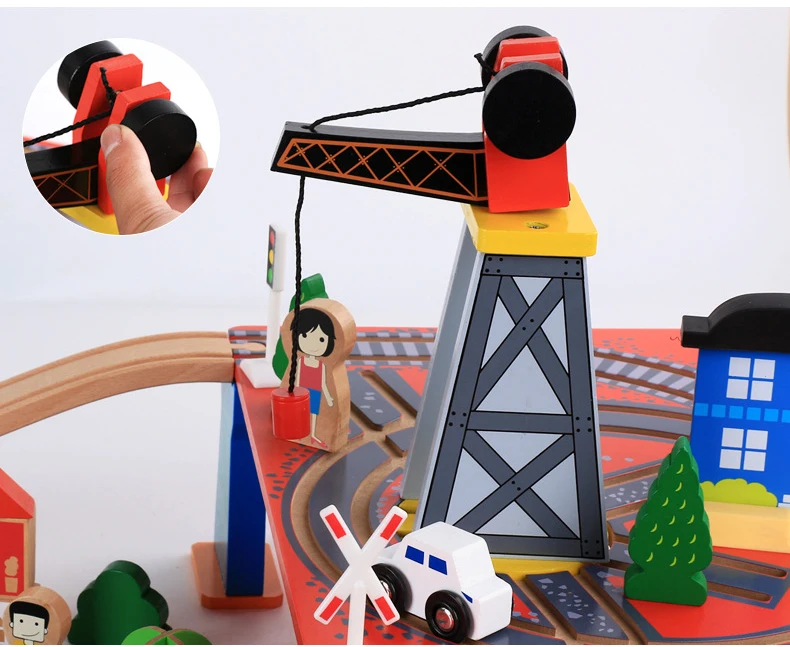 88pcs Montessori Wooden small train track set magnetic electric car head 3-7 years old boy building blocks children's toys
