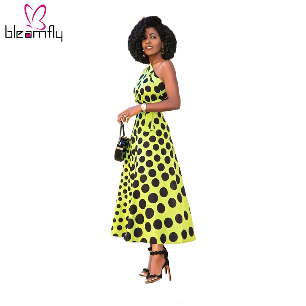 2019 женское летнее новое платье в горошек без рукавов с одним плечом длинное
