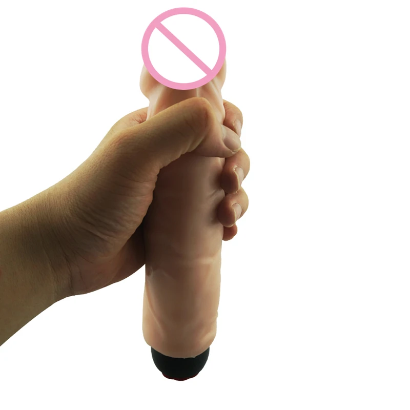 Телесный большой многоскоростной мощный вибрирующий фаллоимитатор с фальшивым