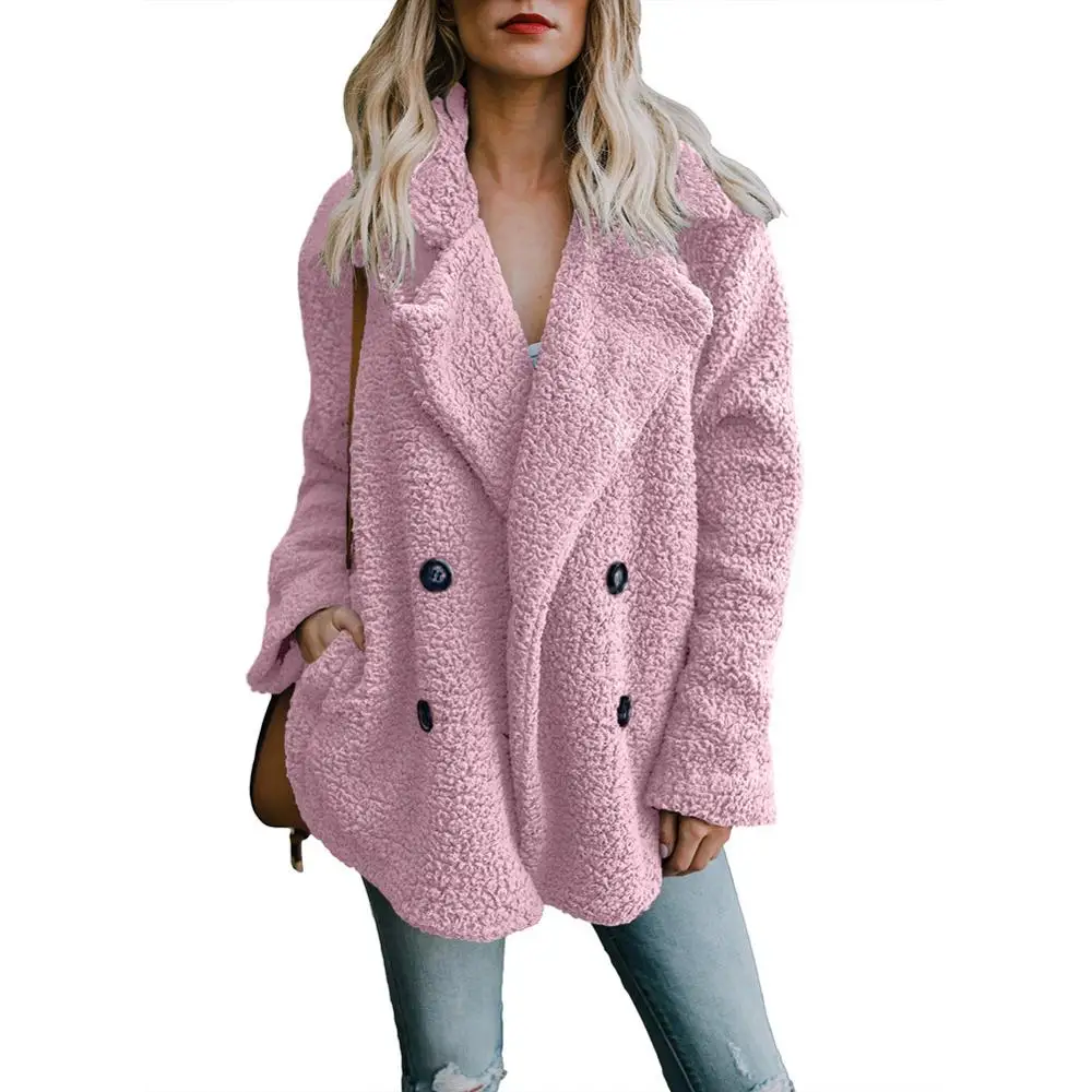 Faux Fur Coat Plus Size Thick Fleece Jacket Winter Warm Women Pockets Casual Teddy Fluffy Plush Outwear Overcoat | Женская одежда