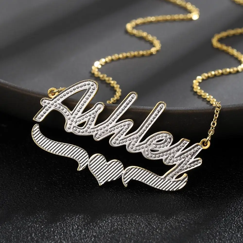 

3UMeter 2020 New Custom Name Necklace Women 3D Double Plated Gothic Nameplate Necklace Personalized Customized Necklace Gift