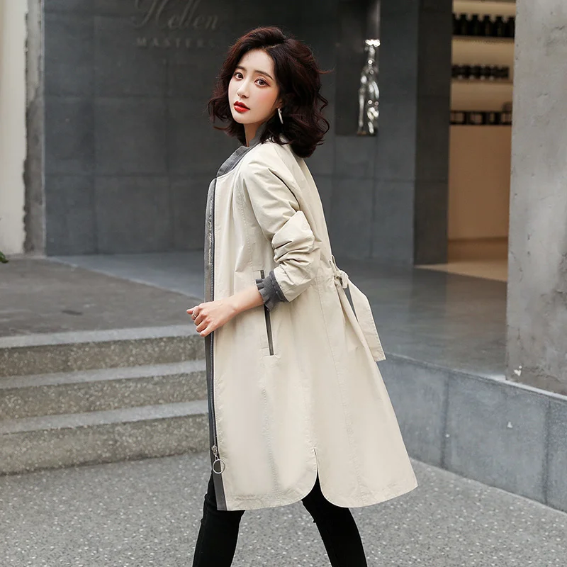 

Женская ветровка средней длины с поясом, в корейском и британском стиле