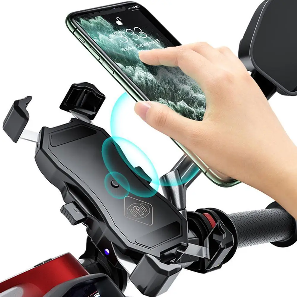 

Motorcycle charging phone holder 15W Wireless Smart 2 1 Degree 360 Wire Semiautomatic Charger Stand Rotation Bracket in QC3 F3J8