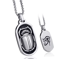 elfasio men stainless steel pendant necklace egyptian scarab eye of horus symbol both sided vintage chain jewelry