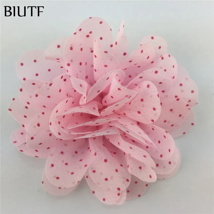 10 шт./лот 6 см Шифоновый Цветок в горошек с заколкой для волос Детская шикарная