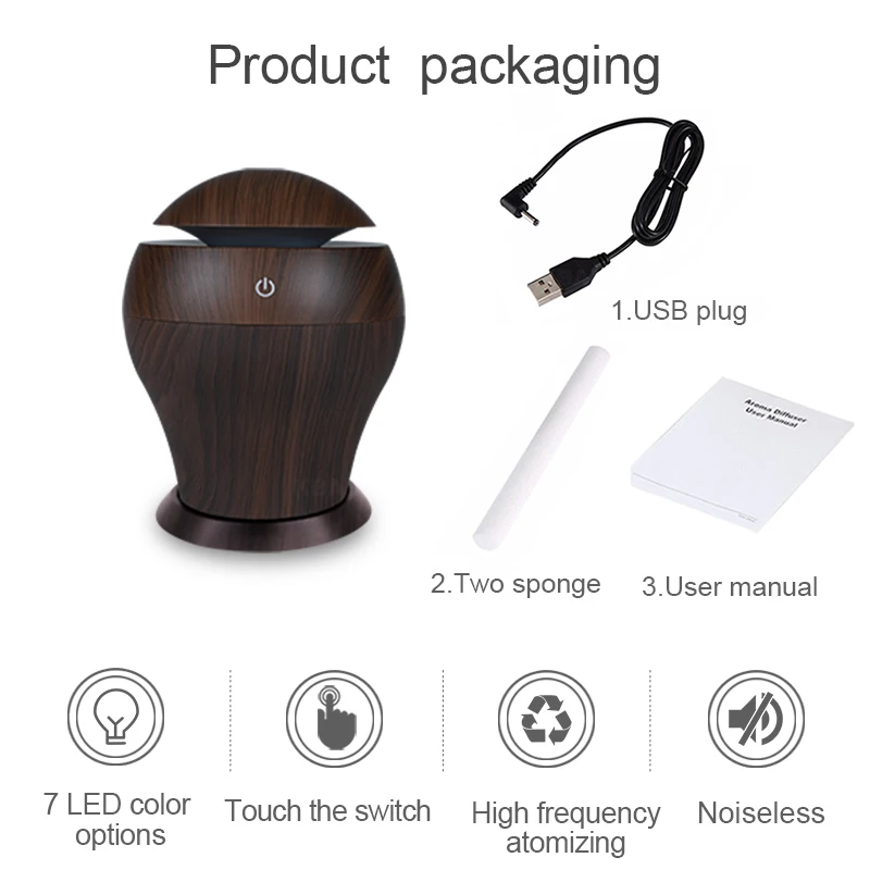 

KBAYBO 250ml USB Ultrasonic Air Humidifier Air Diffuser for Home office Ultra-quiet mist maker USB humidifier 7 LED colors night