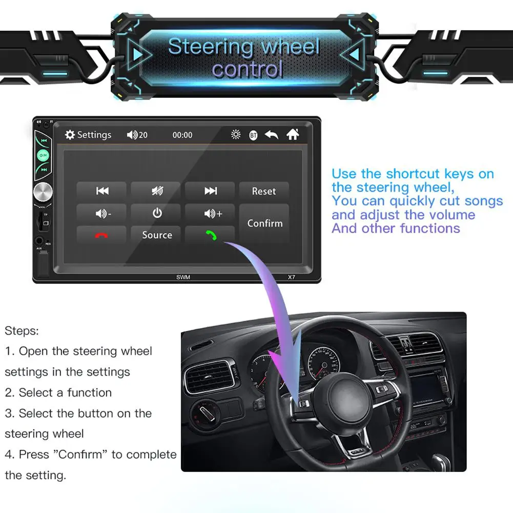 Автомобильный мультимедийный плеер 2 Din HD 7 дюймов Bluetooth MP5 стерео видео MP4
