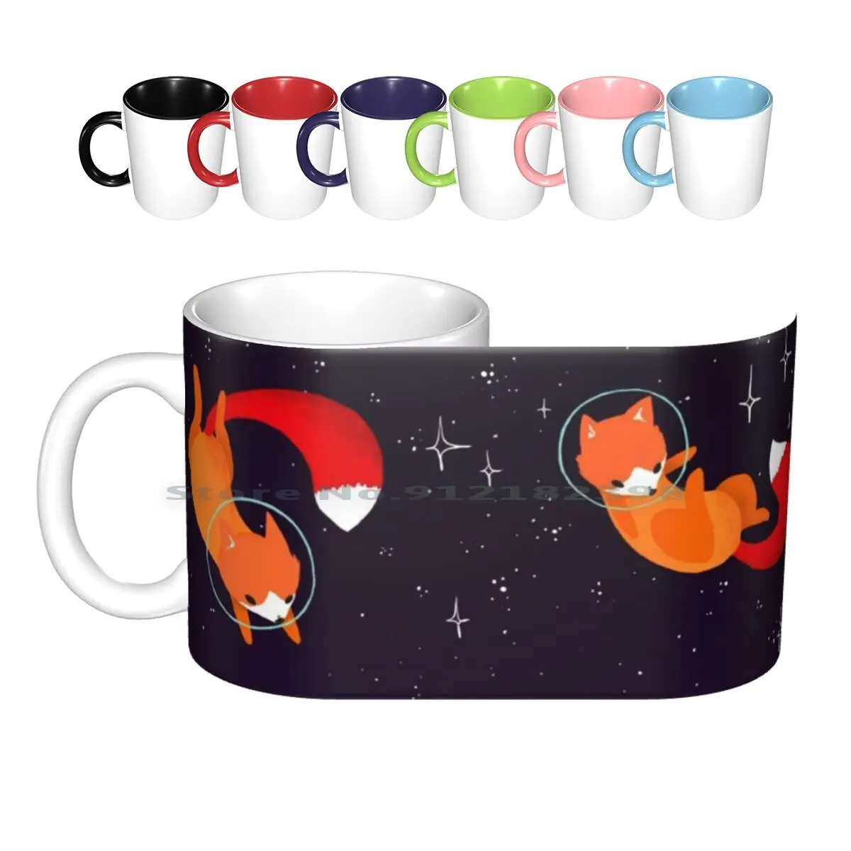 

Керамические кружки с изображением космических Лис, кофейные чашки, Кружка для молока и чая, симпатичные цифровые иллюстрации с изображени...
